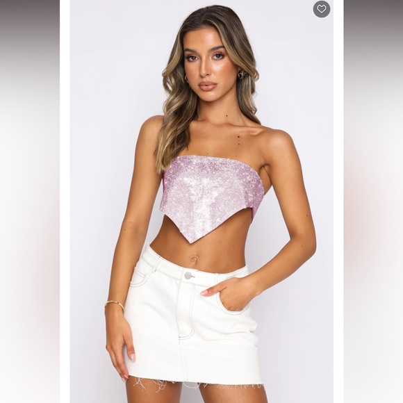 White fox SET Pink Rhinestone Luna Crop Top + One Last Time Skirt XS/S - Picture 5 of 10